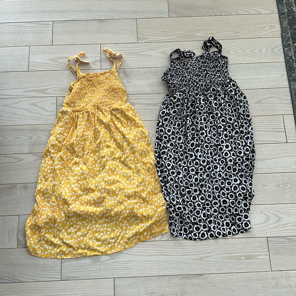 Two girls DVF + Target neutral poppy & yellow ginkgo sundresses L (10/12)